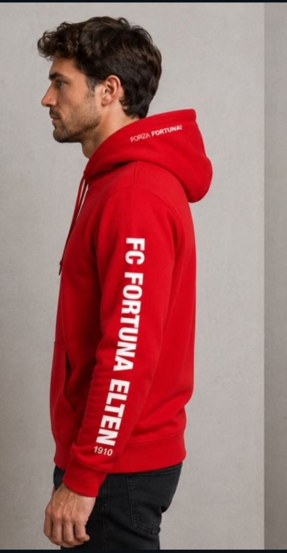 Hoodie Seitenansicht mit Ärmel-Schriftzug FC Fortuna Elten