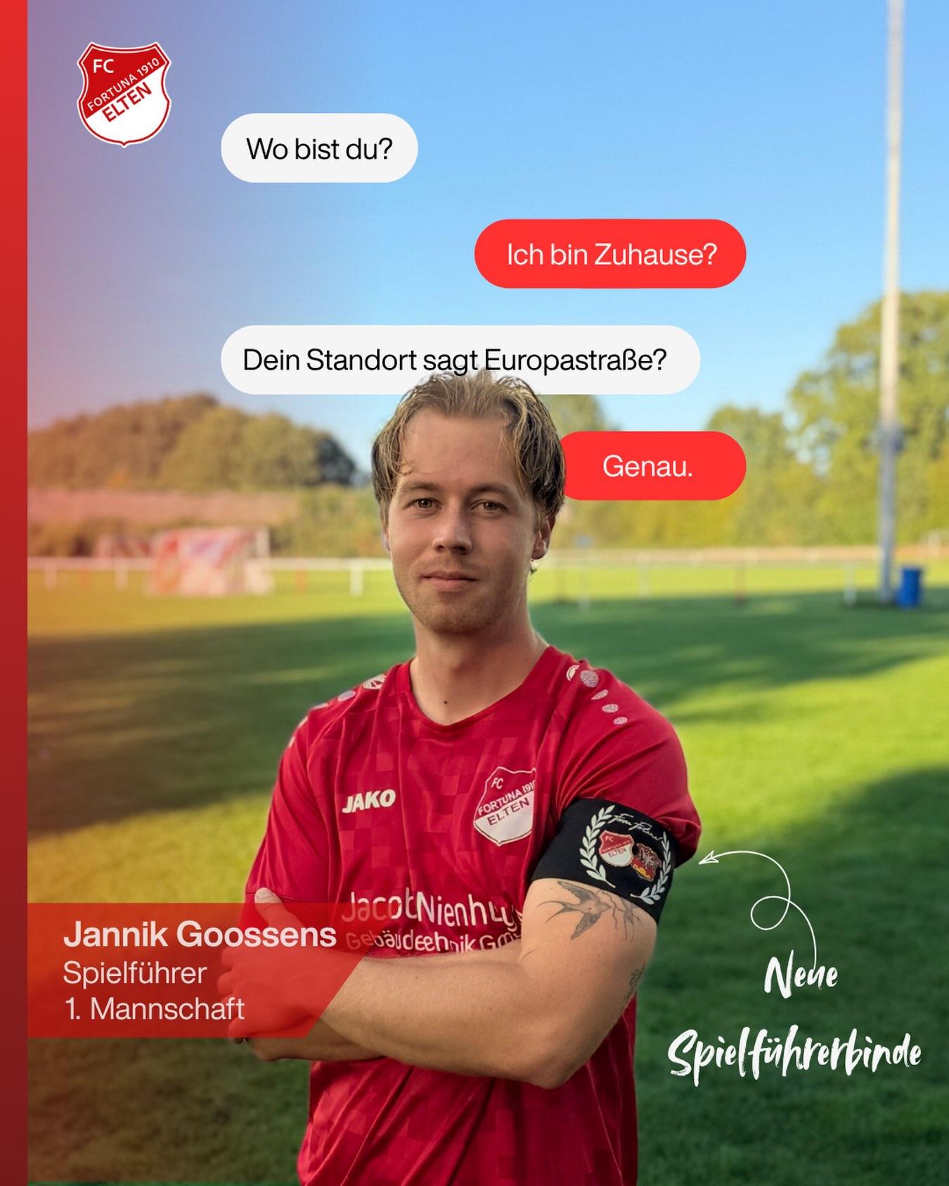 Eine Binde. Zwei Wappen. Eine gemeinsame Heimat. ️🤍Unser Kapitän Jannik Goossens trägt ab sofort eine ganz besondere Kapitänsbinde: Neben unserem Vereinswappen trägt sie auch das Wappen unseres Dorfes Elten. Denn Fortuna Elten ist mehr als ein Fußballverein. Wir sind Teil von Elten – verwurzelt in unserem Dorf, verbunden mit den Menschen und stolz darauf, unsere Heimat auf und neben dem Platz zu vertreten.Die neue Kapitänsbinde wurde heute von unserem 1. Vorsitzenden Sven Jansen an Jannik übergeben, als Zeichen der persönlichen Verbundenheit zu unserem Verein und unserem Dorf.Fortuna im Herzen. Elten auf der Brust. ️ #FortunaElten #FCFortunaElten #eltenmeineheimat #Heimatverein #Zusammenhalt